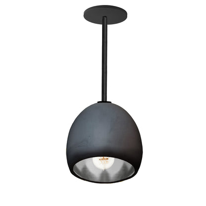 7&quot; Matte Black &amp; Silver Leaf Clay Pendant Light- Black Downrod Hammers and Heels