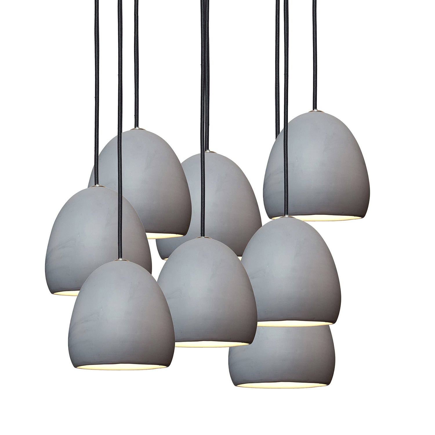 7&quot; Matte Grey Porcelain Staggered Chandelier- Black Cord Hammers and Heels