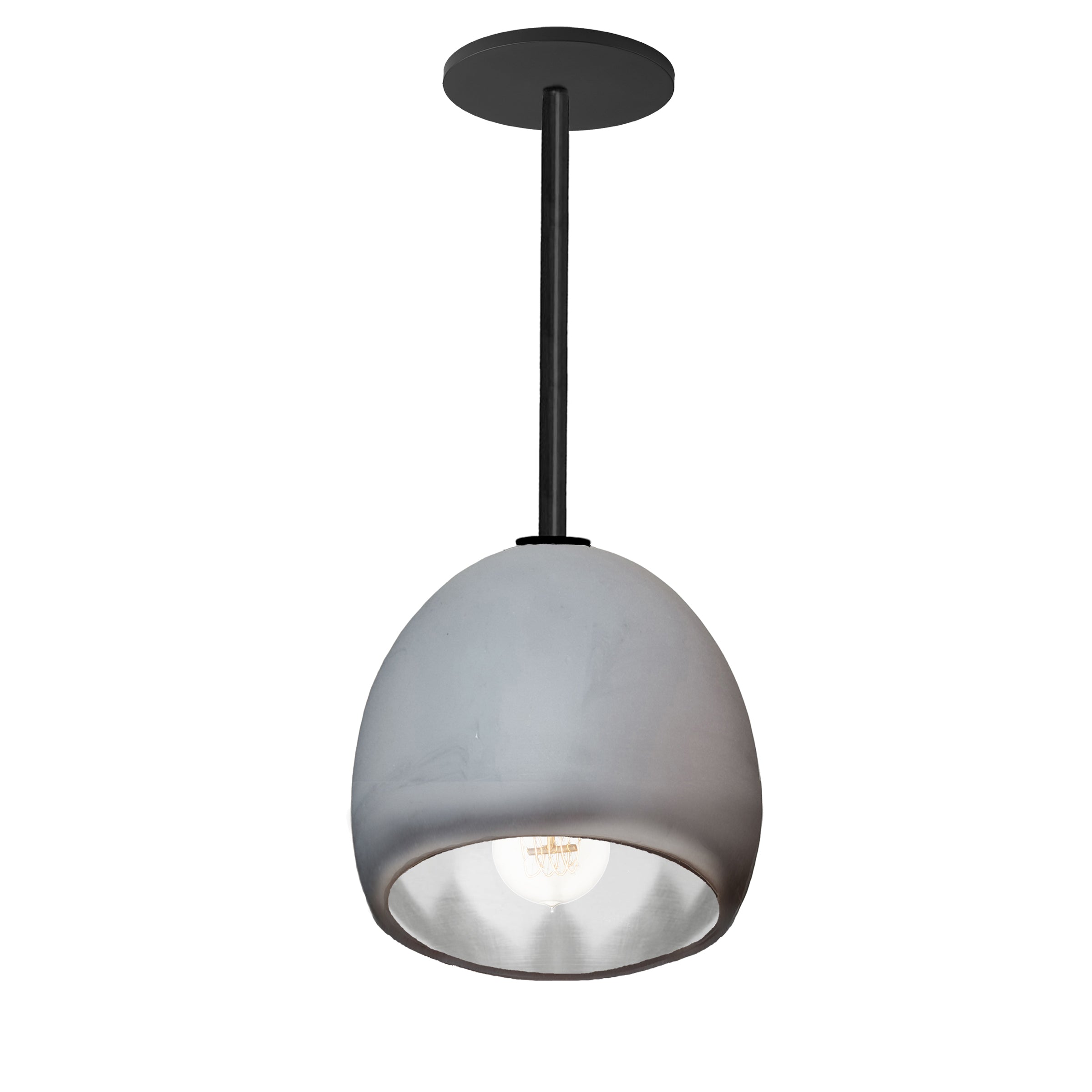 7&quot; Matte Grey &amp; Silver Leaf Clay Pendant Light- Black Downrod Hammers and Heels