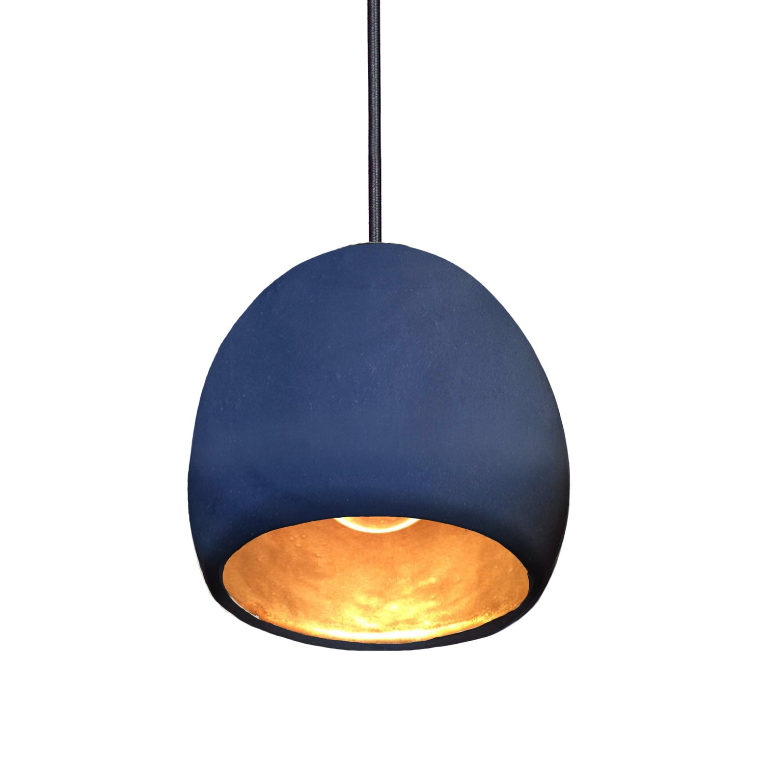 7&quot; Matte Indigo &amp; Brass Leaf Clay Pendant Light Hammers and Heels