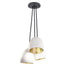 7" Matte White & Brass Leaf Clay 3 Pendant Light Chandelier- Black Cord Hammers and Heels