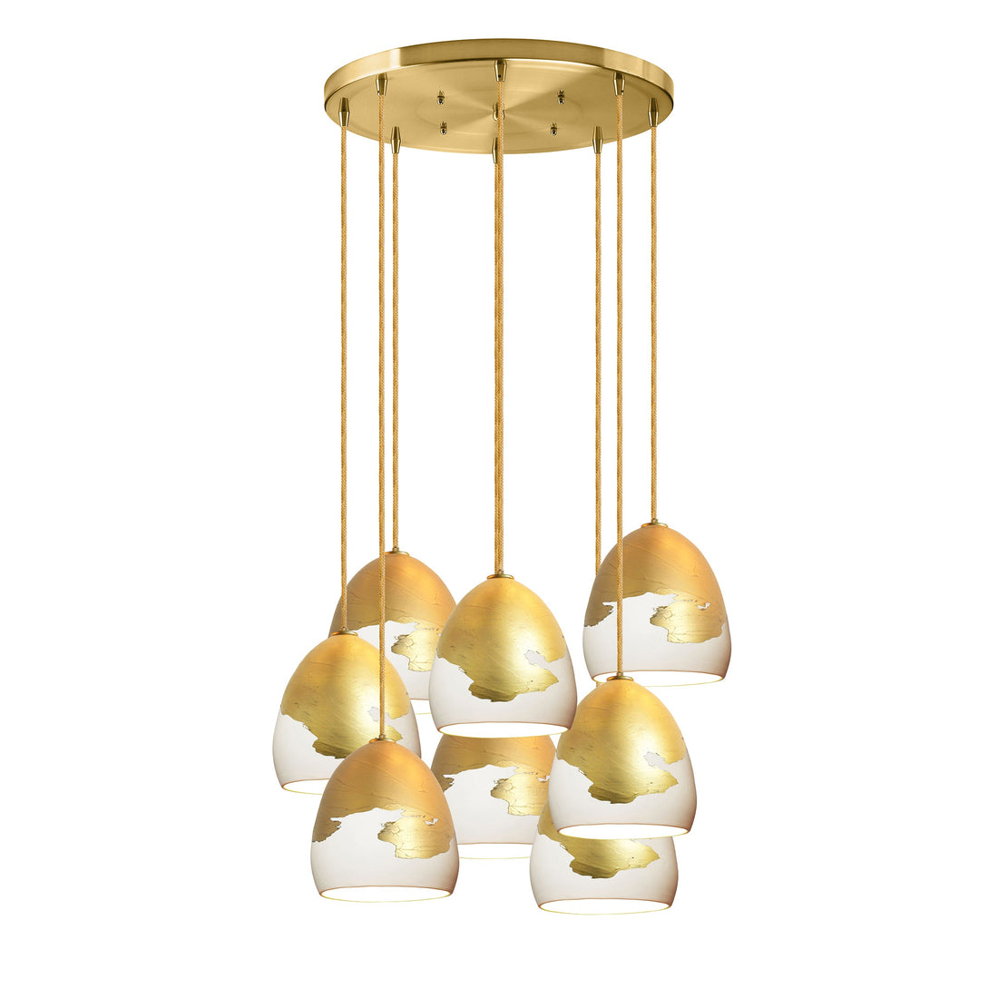 7&quot; Matte White &amp; Brass Ombre Porcelain Multiple Stagger Pendant Chandelier Hammers and Heels