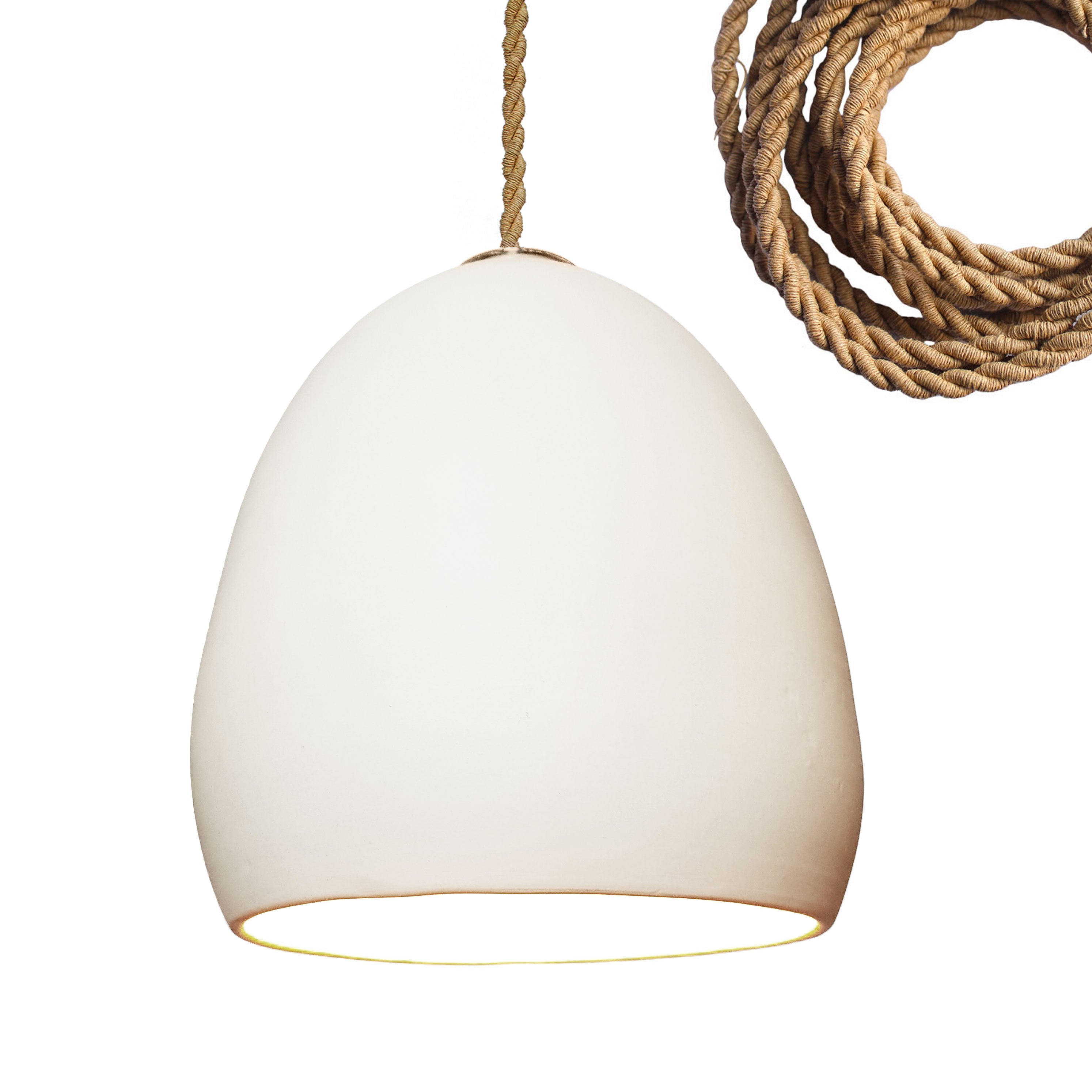 7&quot; Matte White Porcelain Globe Pendant Light - Ship Rope Cord Hammers and Heels