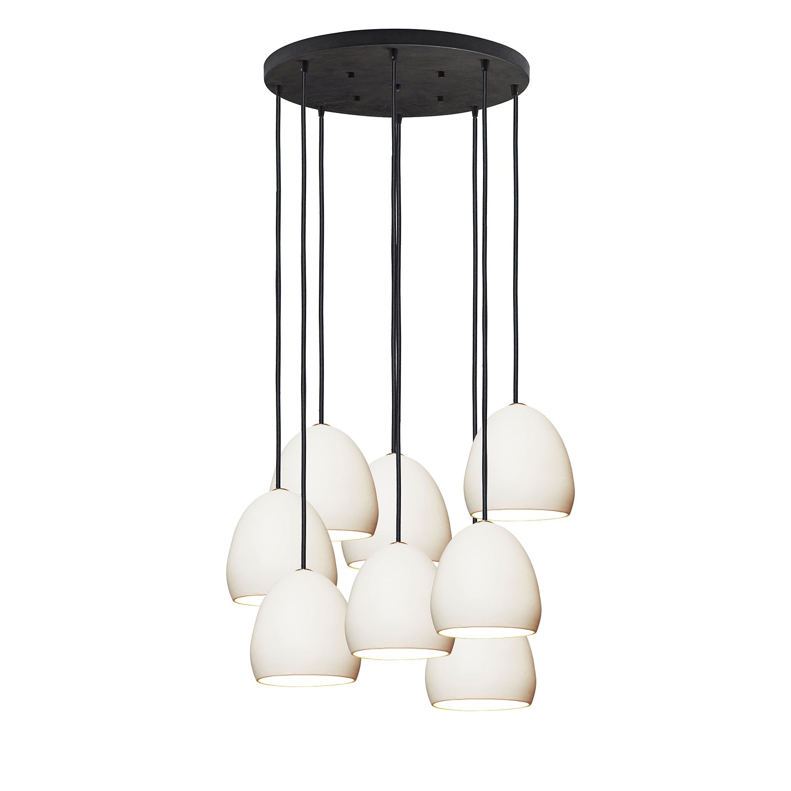 7&quot; Matte White Porcelain Staggered Chandelier- Black Cord Hammers and Heels