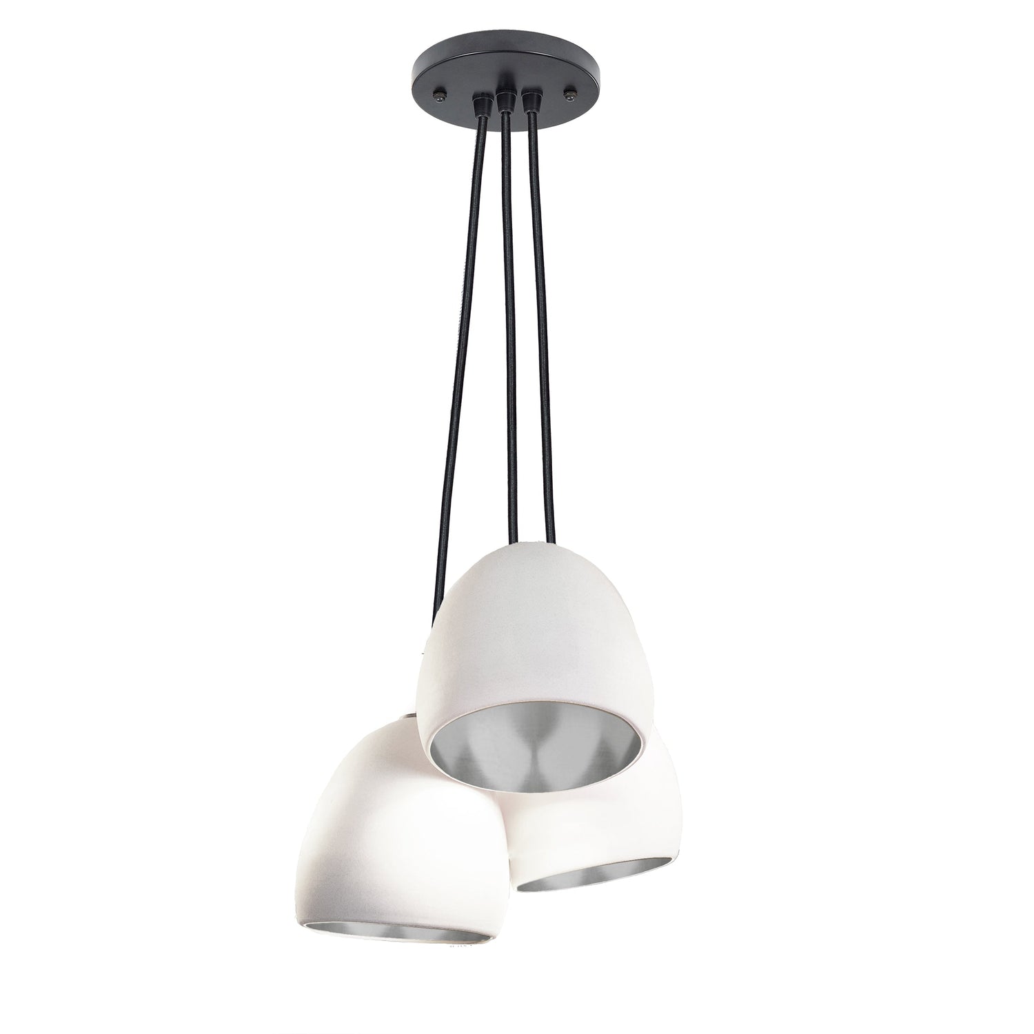 7&quot; Matte White &amp; Silver Leaf Clay 3 Pendant Light Chandelier- Black Cord Hammers and Heels