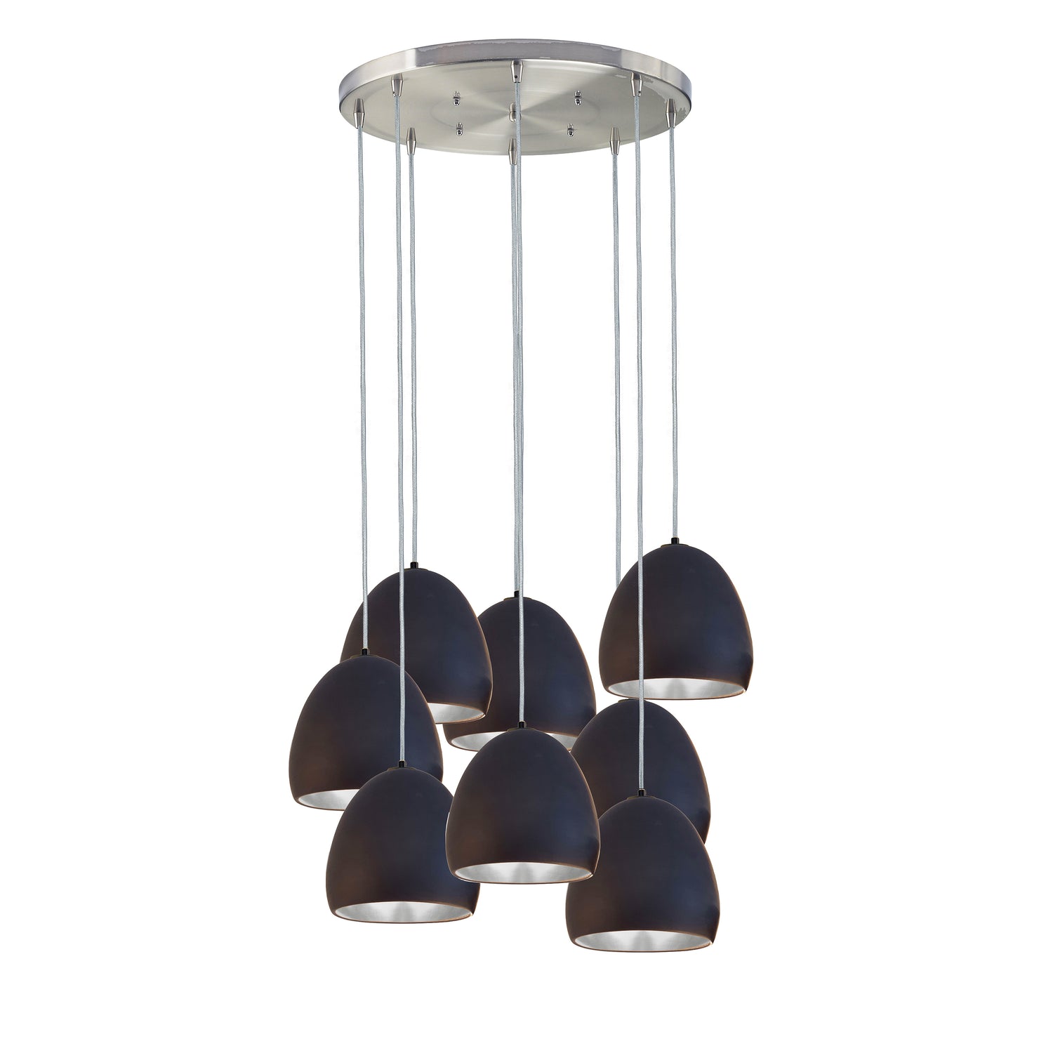7&quot; Black Clay &amp; Silver Leaf Stagger 8 Light Chandelier