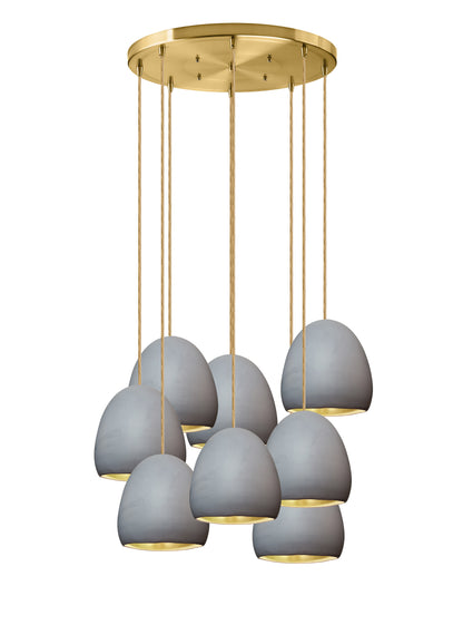 7&quot; Grey Clay &amp; Brass Leaf Stagger 8 Light Chandelier