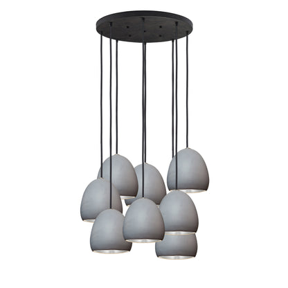 7&quot; Grey Clay &amp; Silver Leaf Stagger 8 Light Chandelier