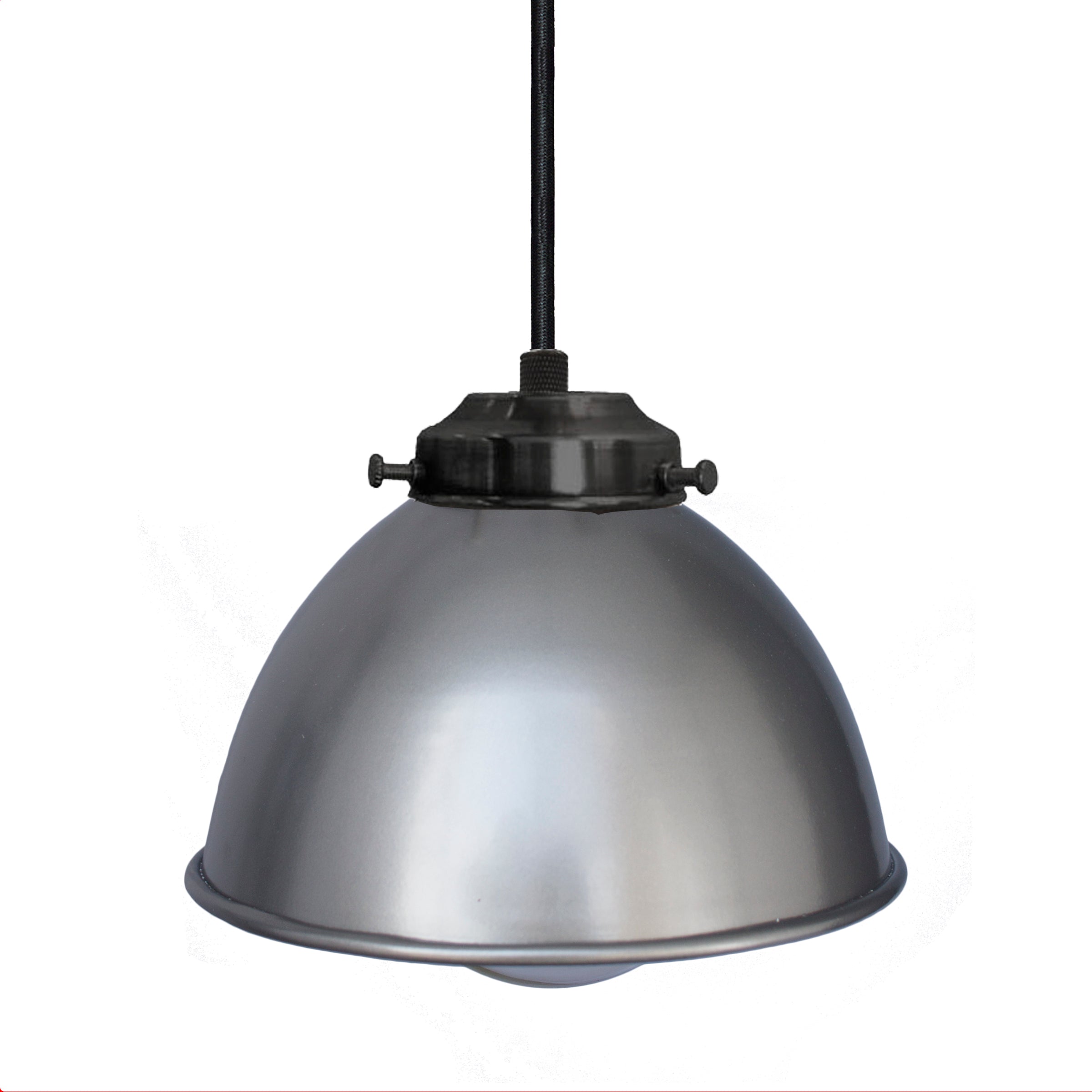 Factory Dome Metal Nickel Shade Black Pendant Light