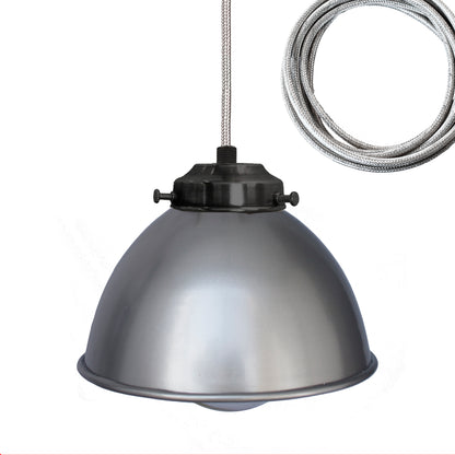 Factory Dome Metal Nickel Shade Black Pendant Light