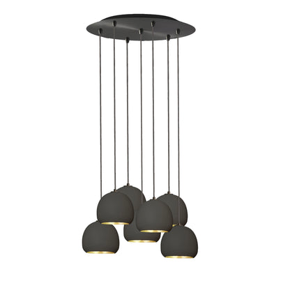 5&quot; Mini Black Clay &amp; Brass Leaf Stagger 7 Light Chandelier