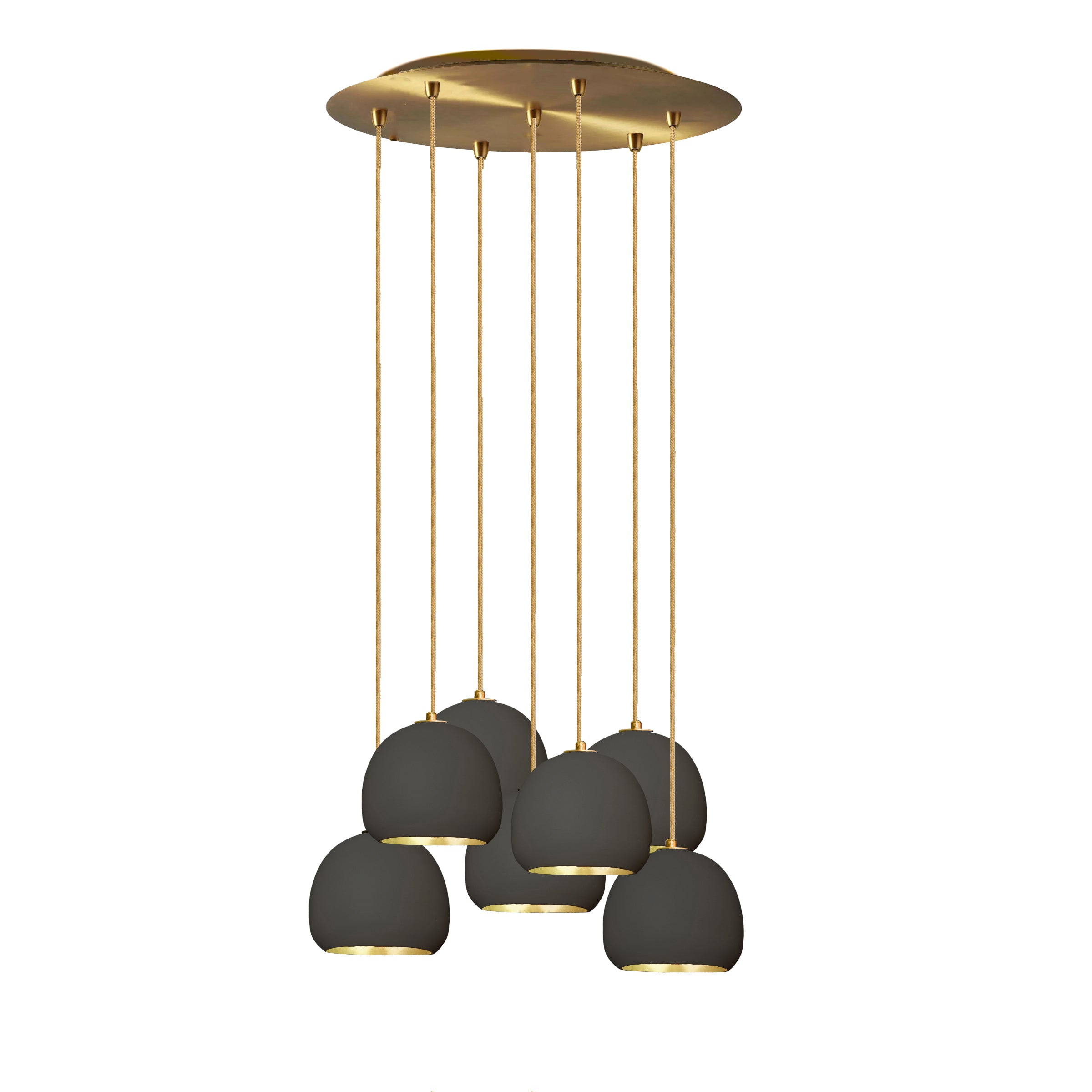 5&quot; Mini Black Clay &amp; Brass Leaf Stagger 7 Light Chandelier