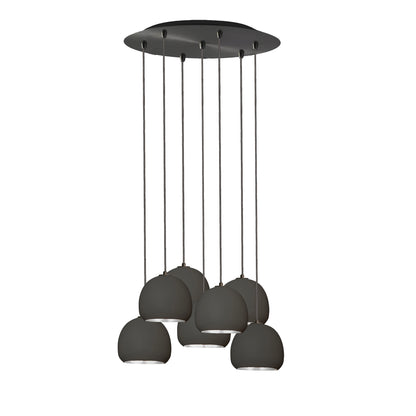 5&quot; Mini Black Clay &amp; Silver Leaf Stagger 7 Light Chandelier