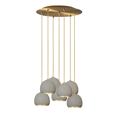 5&quot; Mini Grey Clay &amp; Brass Leaf Stagger 7 Light Chandelier
