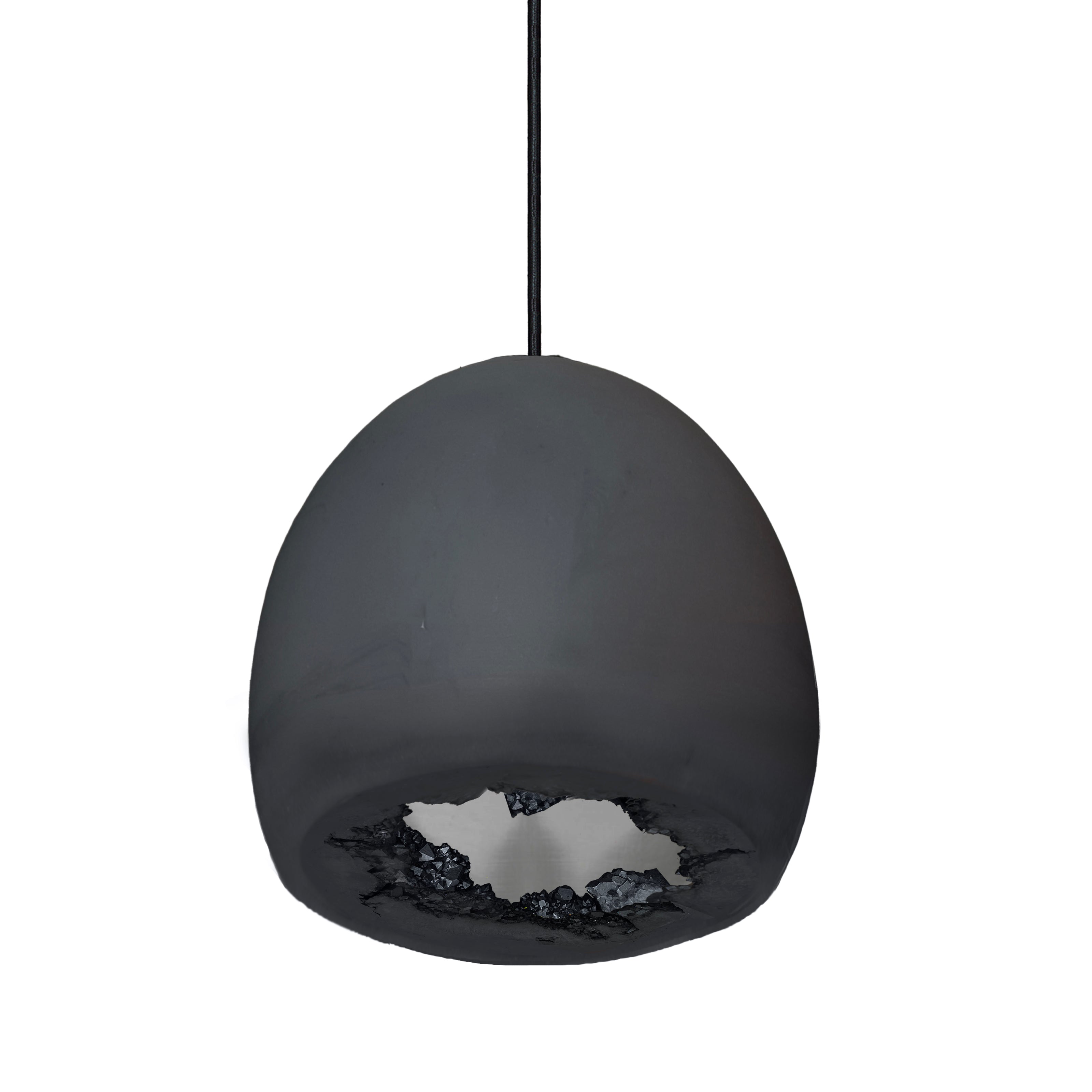 8&quot; Matte Black &amp; Silver Geode Crystal Pendant Light- Black Cord Hammers and Heels