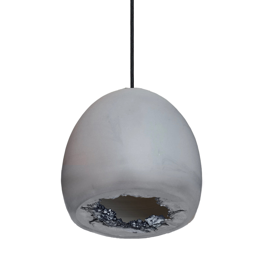 8&quot; Matte Grey Geode Crystal Pendant Light- Black Cord Hammers and Heels