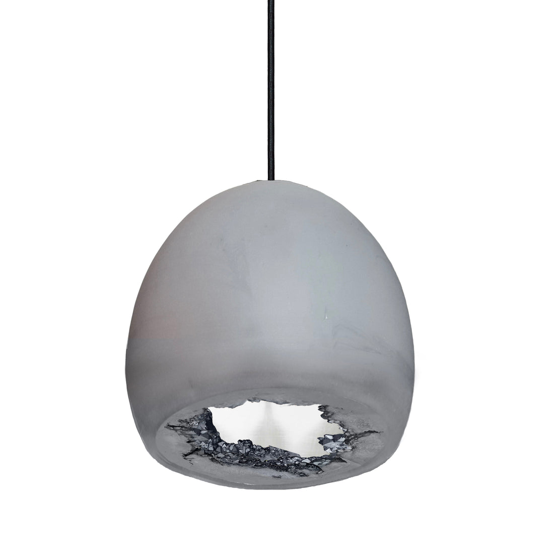 8&quot; Matte Grey &amp; Silver Geode Crystal Pendant Light- Black Cord Hammers and Heels