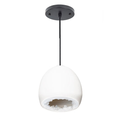 8&quot; Matte White Geode Crystal Pendant Light- Black Cord Hammers and Heels