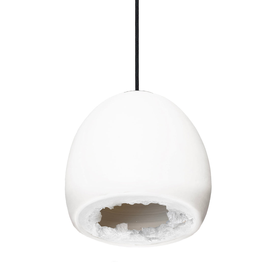 8&quot; Matte White Geode Crystal Pendant Light- Black Cord Hammers and Heels