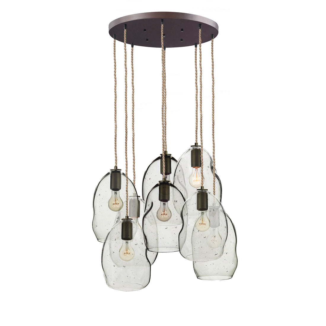 Seedy Bubble Hand Blown Glass and Stagger 8 Light Chandelier
