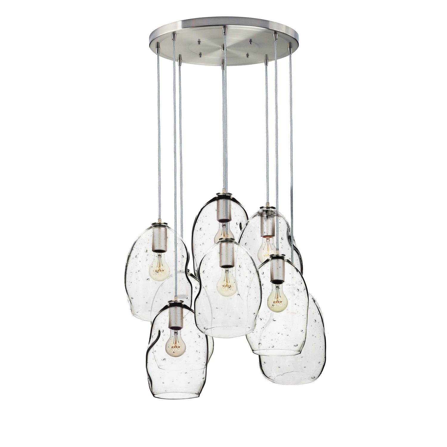 Seedy Bubble Hand Blown Glass and Stagger 8 Light Chandelier