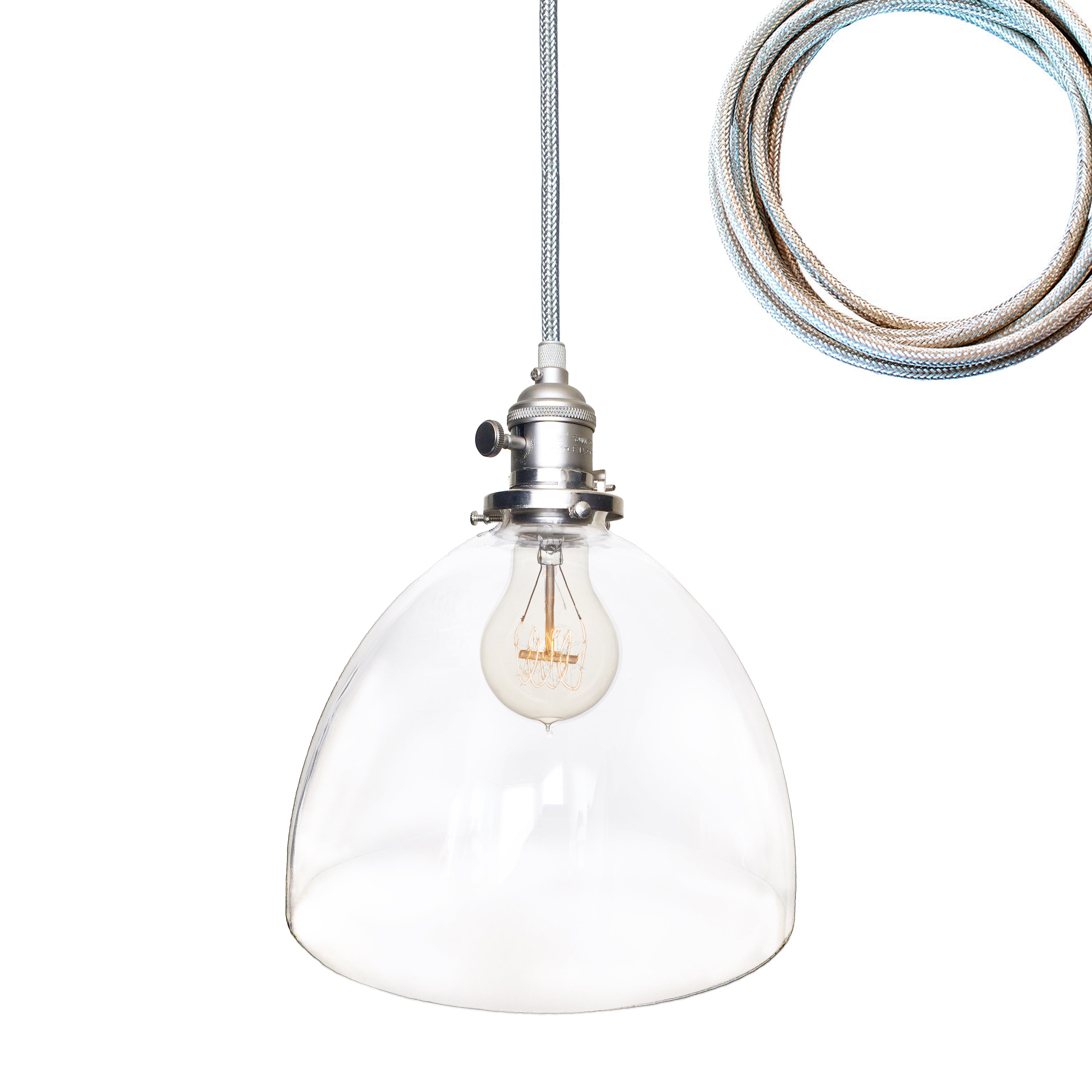 Clear Blown Glass Bell Socket 3 Light Stagger Chandelier