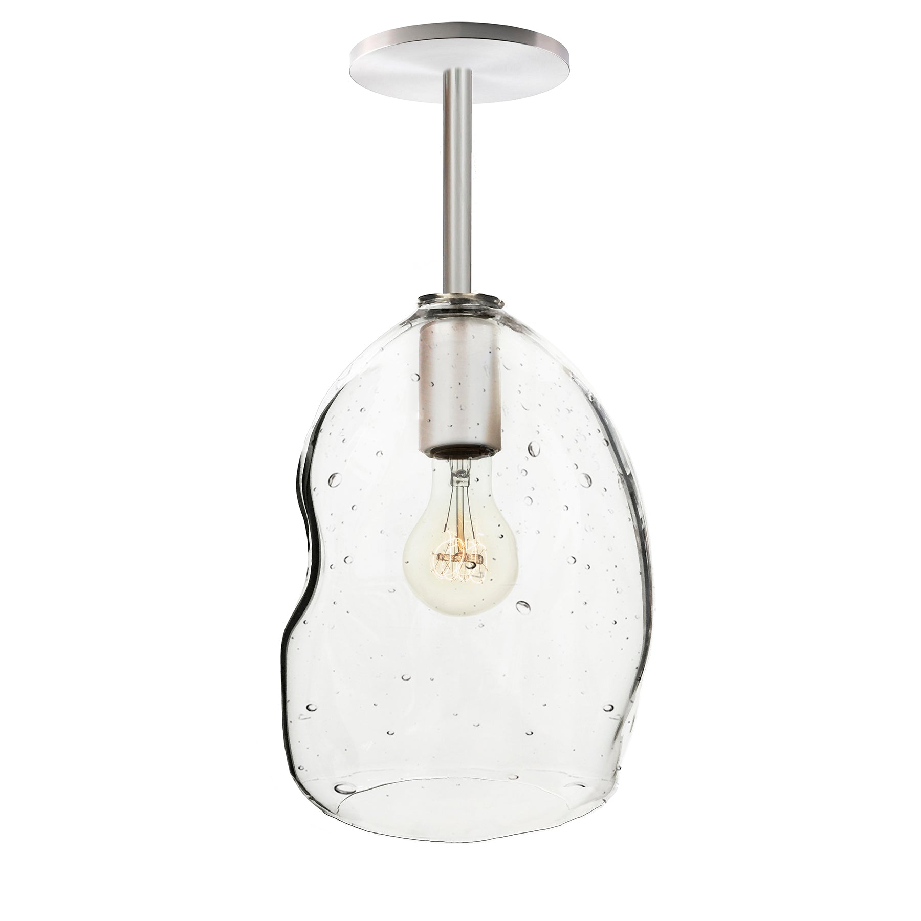 Seeded Bubble Hand Blown Glass Downrod Pendant Light