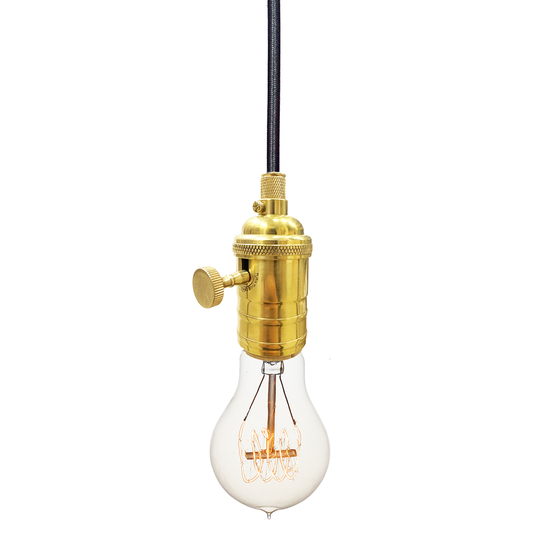 Brass Bare Bulb &amp; Cloth Cord Pendant Light Hammers and Heels