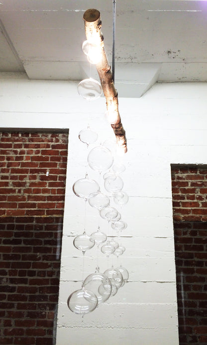 Bubble Hand Blown Glass &amp; Birch Wood Chandelier Hammers and Heels