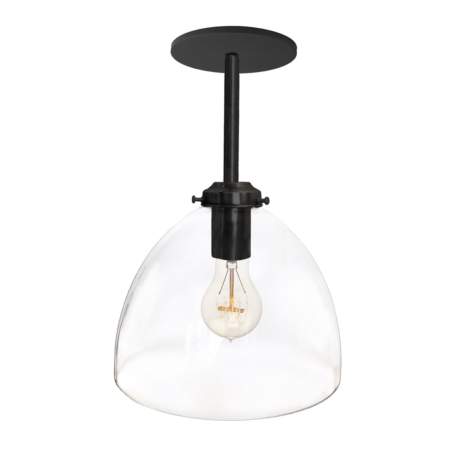 Clear Blown Glass Bell Downrod Pendant Light- Matte Black Hammers and Heels