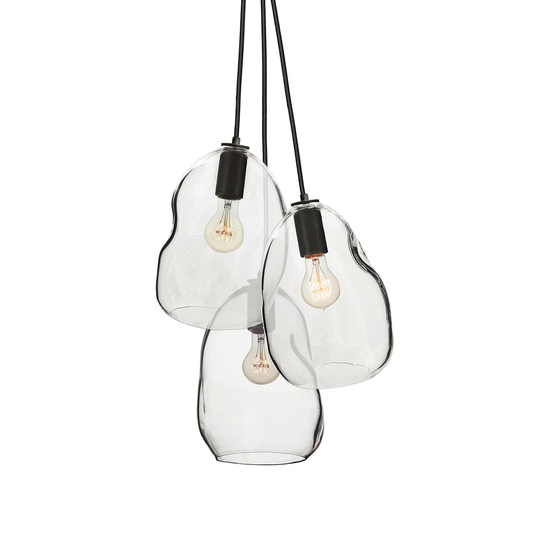 Clear Bubble Hand Blown Glass Cascade 3 Pendant Chandelier Hammers and Heels