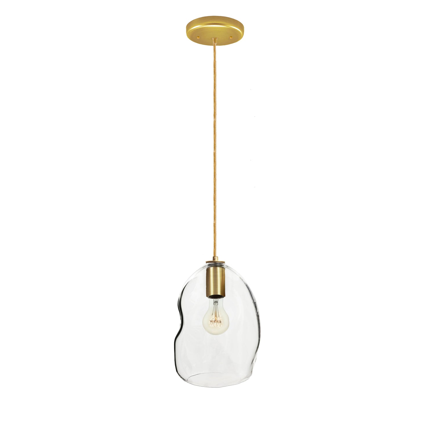 Clear Bubble Organic Hand Blown Glass Pendant Light- Brass Cord Hammers and Heels