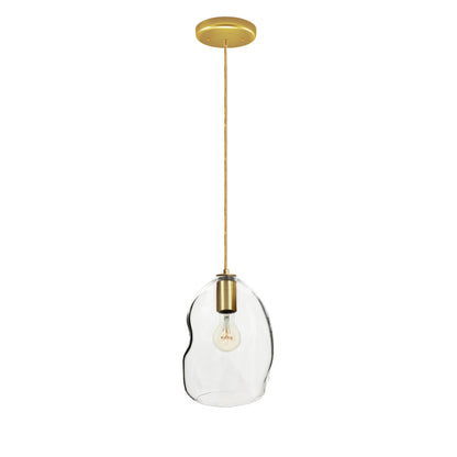 Clear Bubble Organic Hand Blown Glass Pendant Light- Brass Cord Hammers and Heels