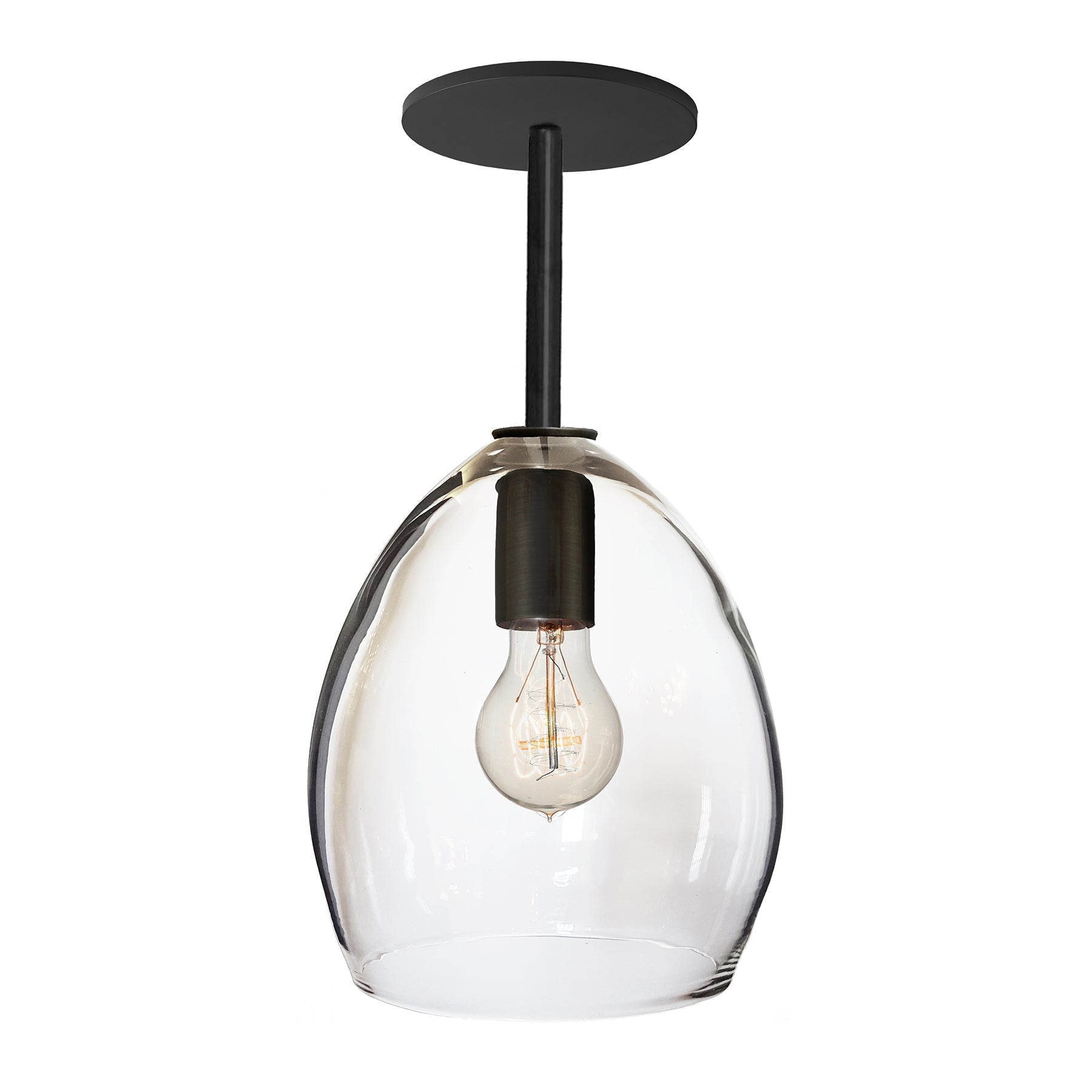 Clear Hand Blown Glass Orb Downrod Pendant Light- Matte Black Hammers and Heels