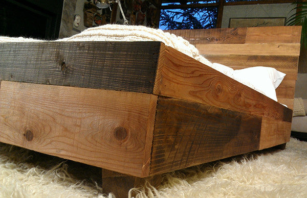 Custom Reclaimed Barn Wood Platform Industrial Bed Hammers and Heels
