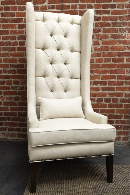 Custom Tufted Linen Wingback Arm Chair Hammers and Heels