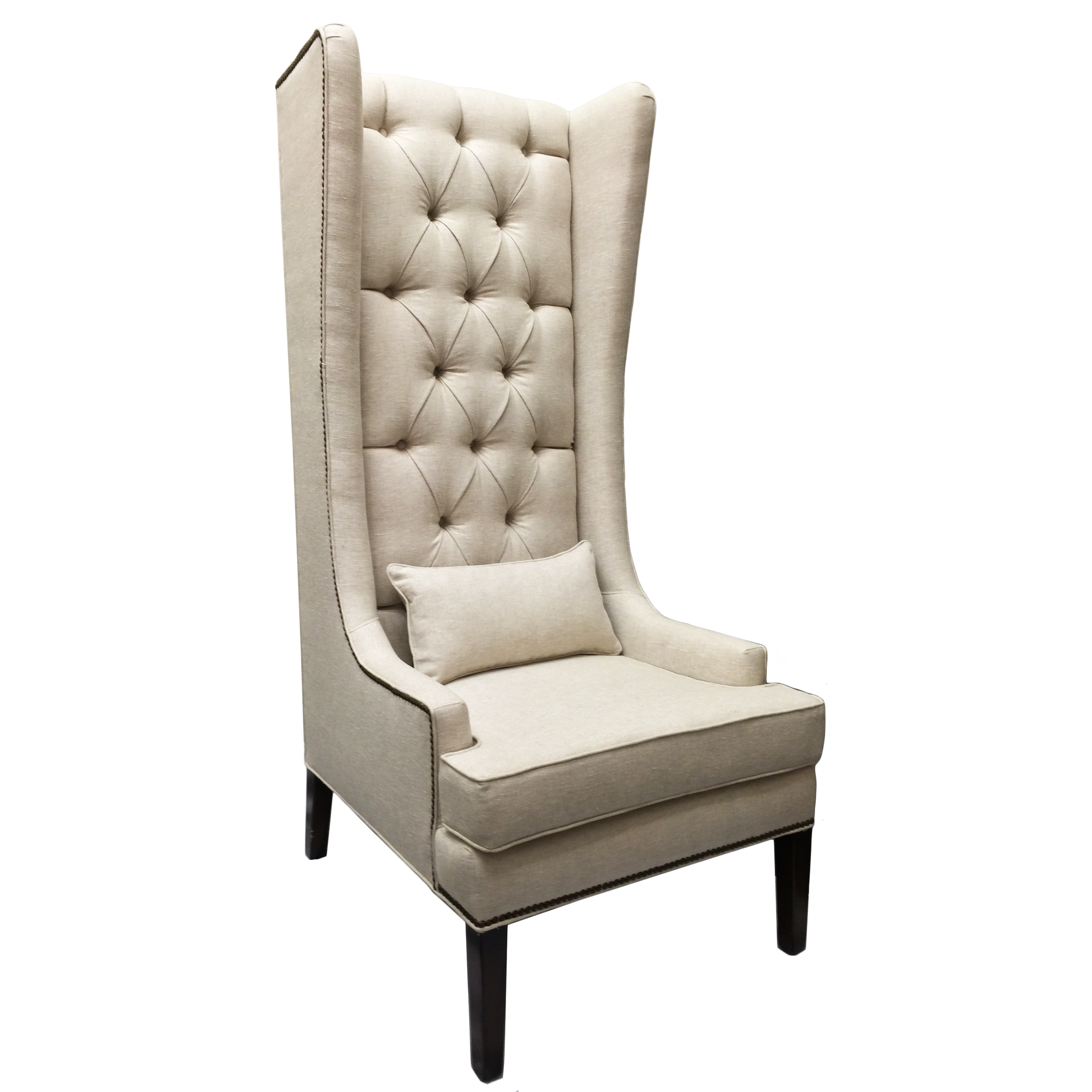 Custom Tufted Linen Wingback Arm Chair Hammers and Heels