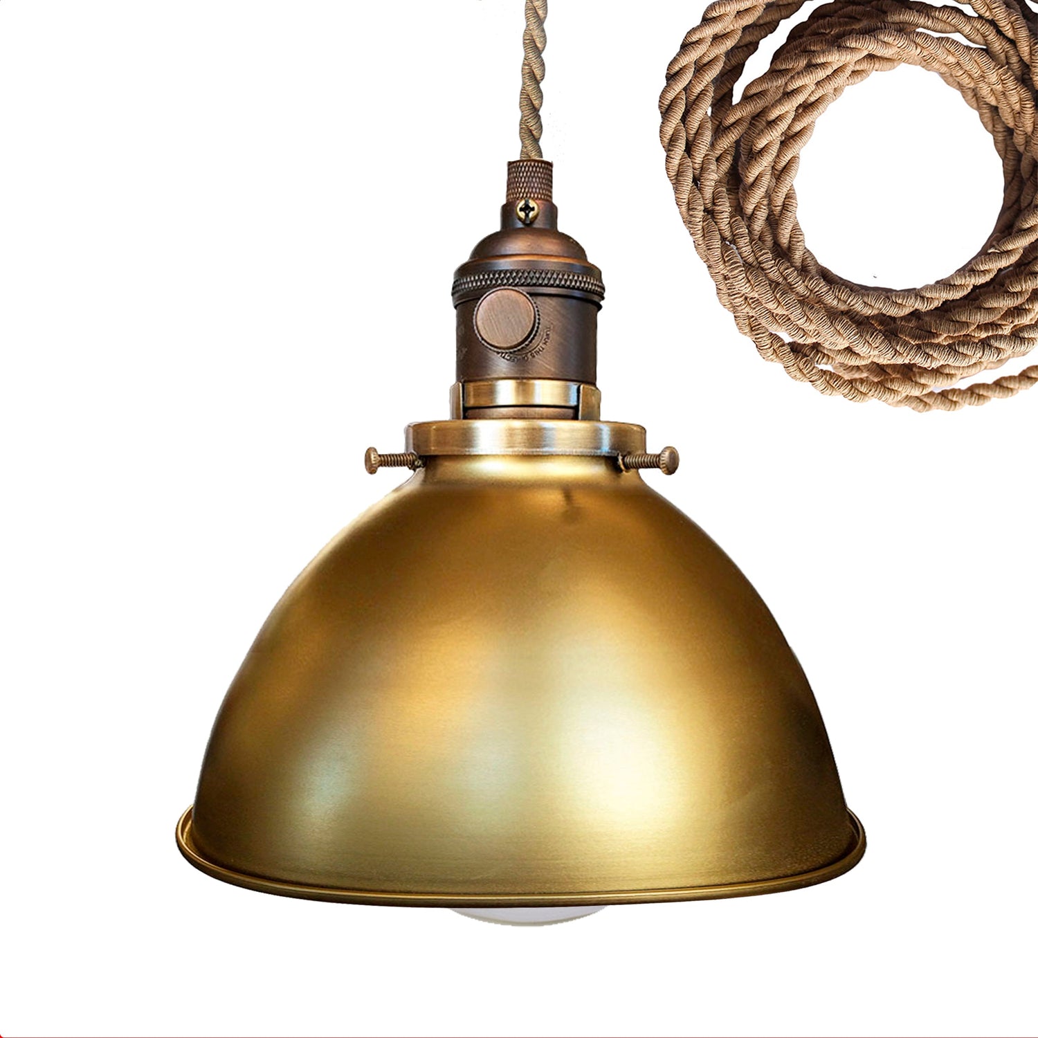 Factory Brass Metal Shade Bronze Socket Pendant Light- Ship Rope Cord Hammers and Heels