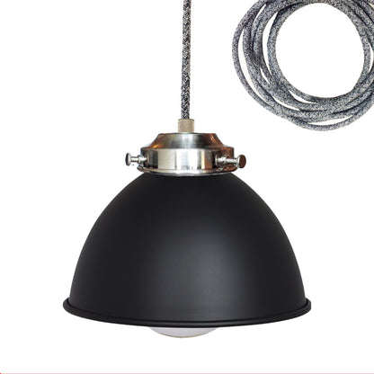 Factory Dome Black Metal Shade Pendant Light- Dark Sweater Cord Hammers and Heels