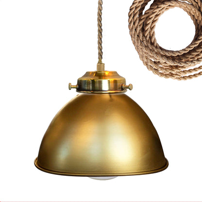 Factory Dome Metal Brass Shade Pendant Light- Ship Rope Cord Hammers and Heels