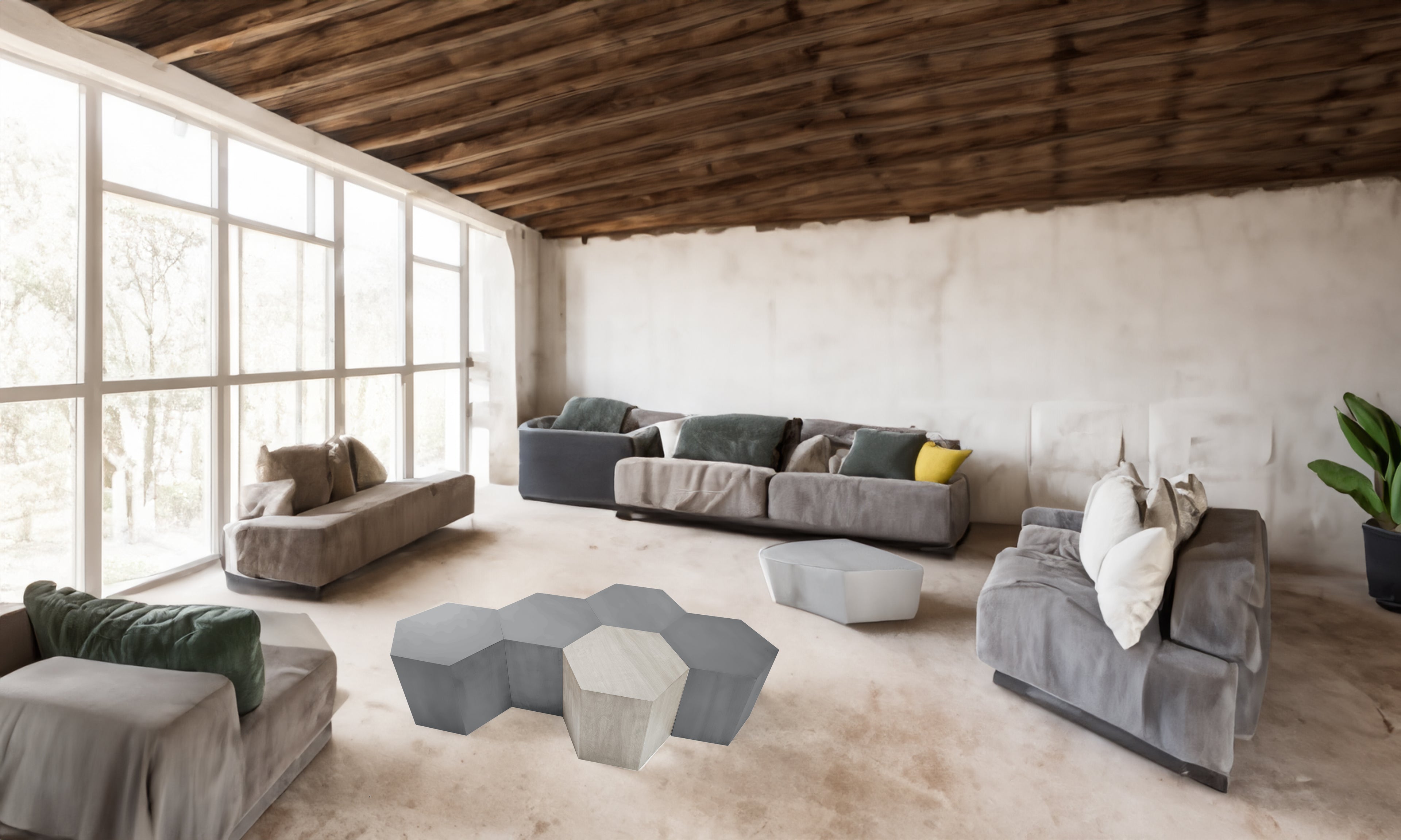 Hexagon Wood Modern Geometric Matte Grey Table