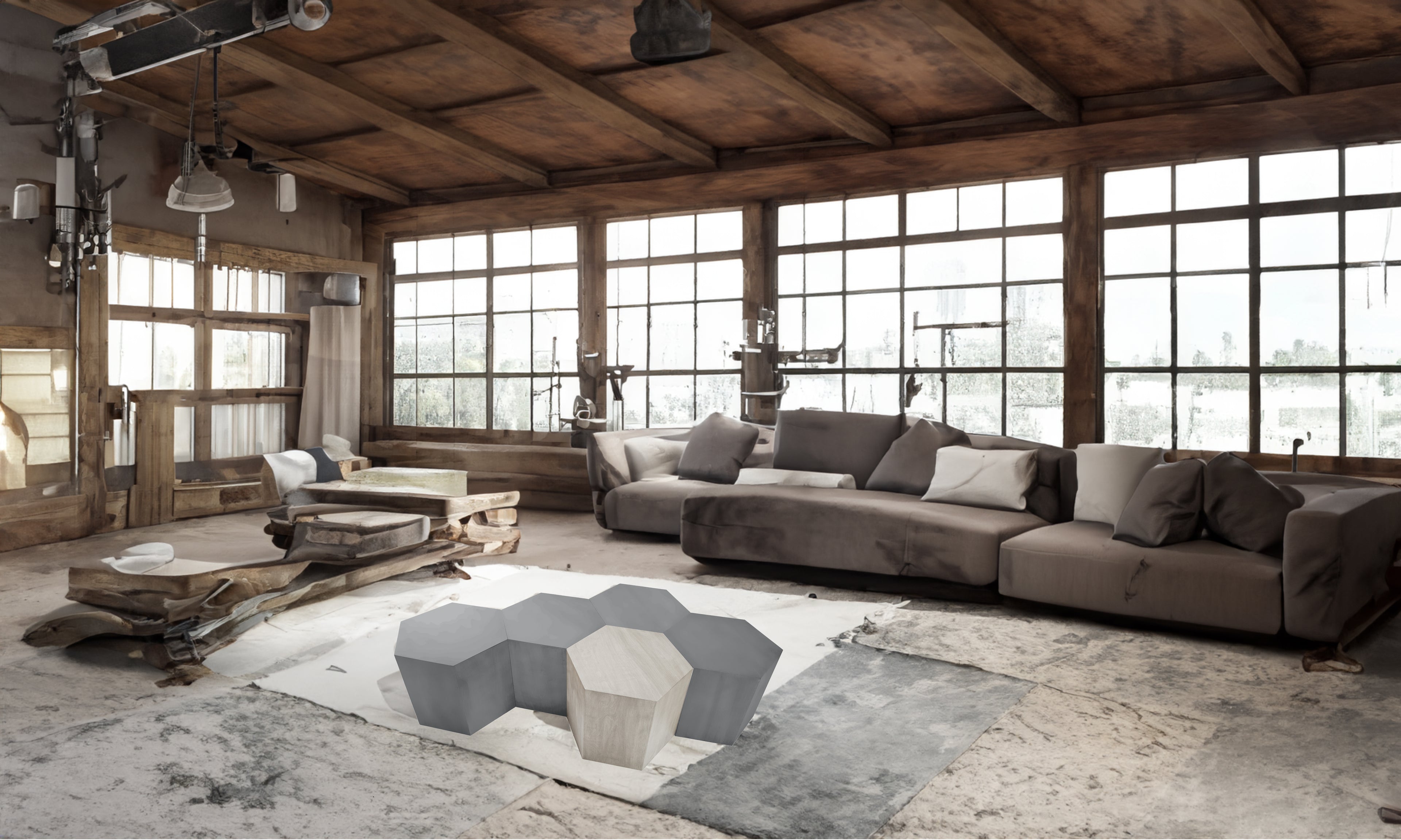 Hexagon Wood Modern Geometric Matte Grey Table