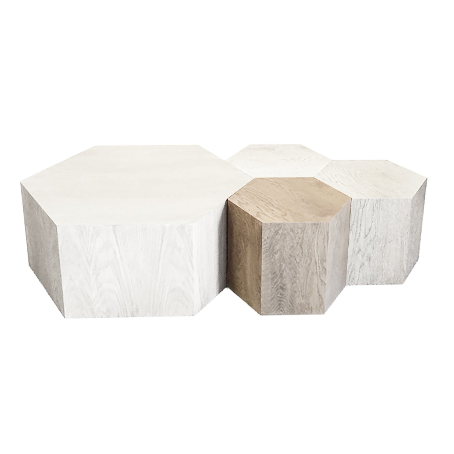Hexagon Wood Modern Geometric Table- White Washed