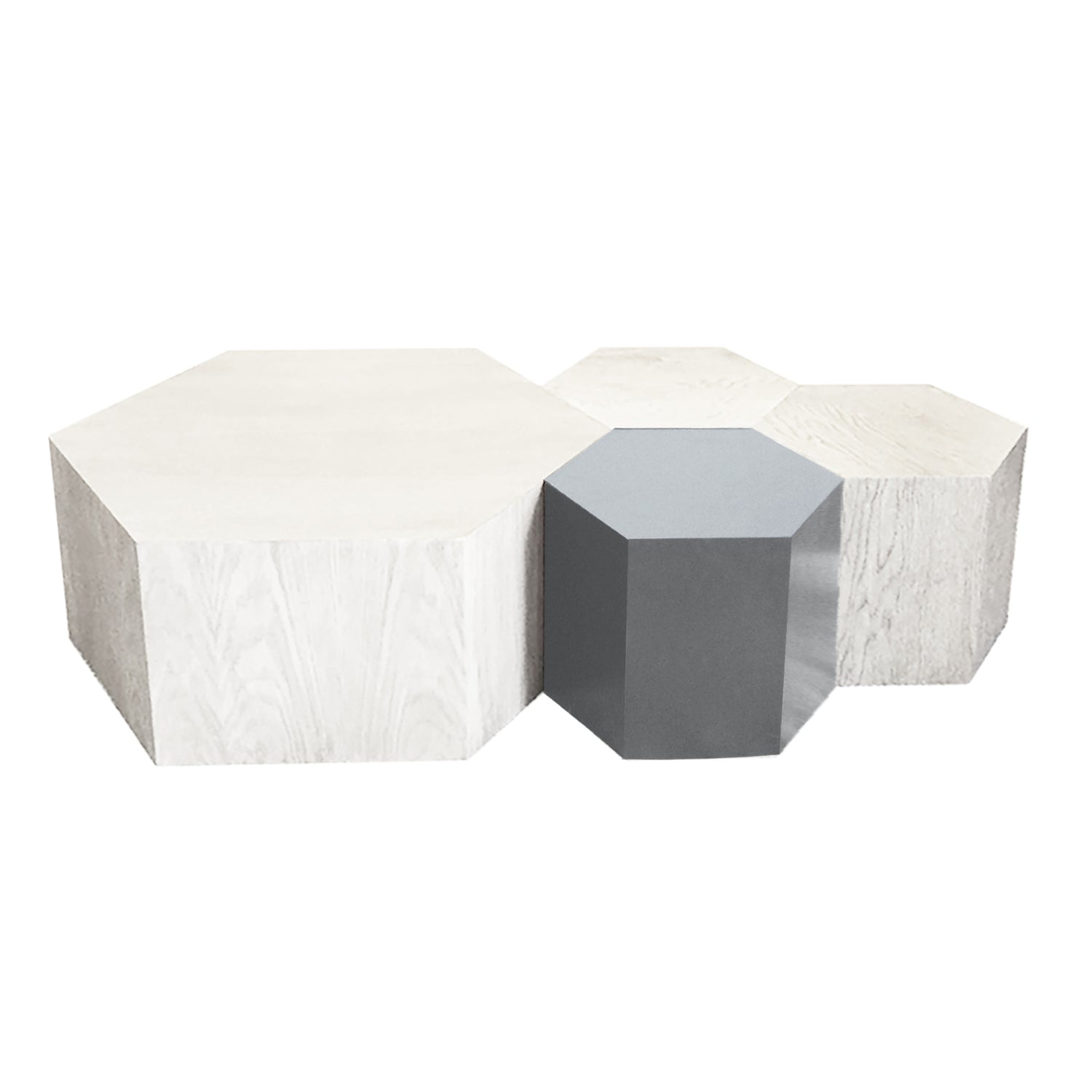 Hexagon Wood Modern Geometric Table- White Washed