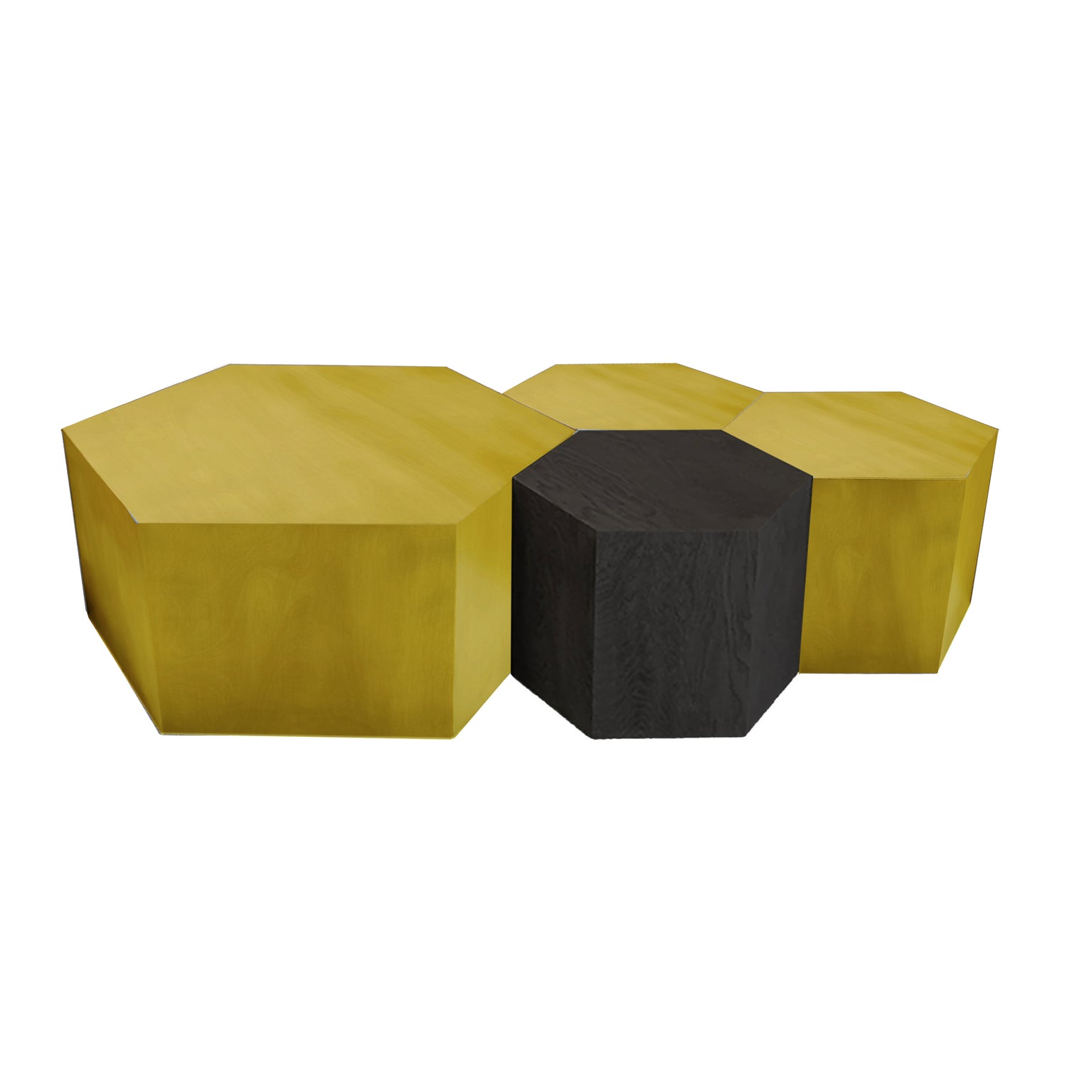 Hexagon Metallic Wood Modern Geometric Brass Table