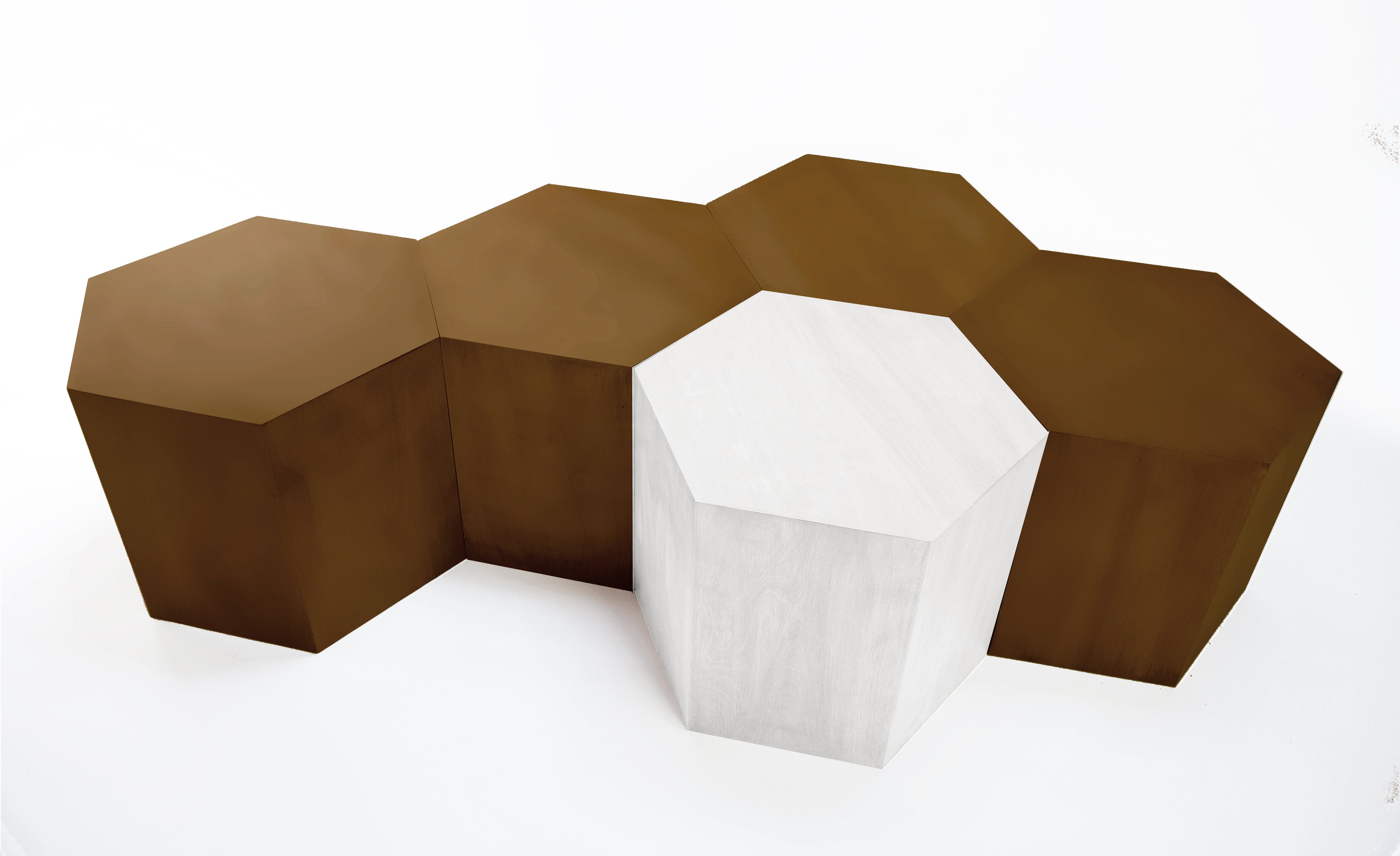 Hexagon Metallic Wood Modern Geometric Oil Rubbed Bronze Table