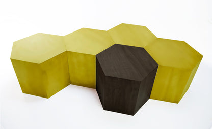 Hexagon Metallic Wood Modern Geometric Table- Brass Hammers and Heels