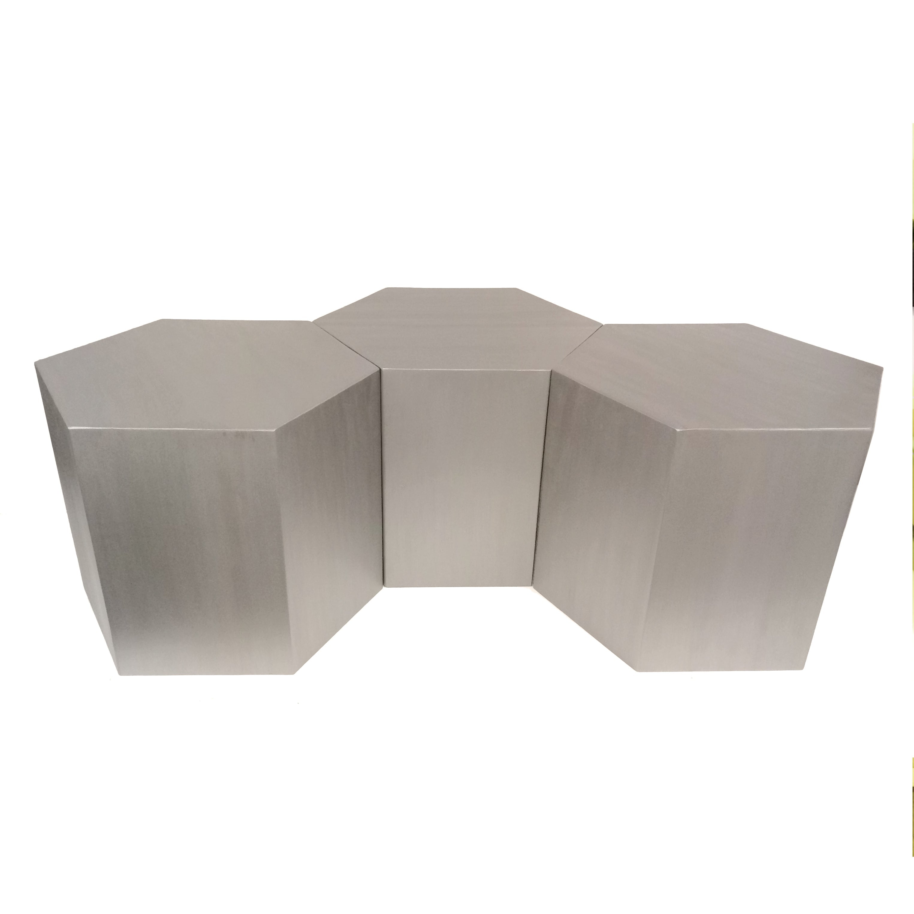 Hexagon Metallic Wood Modern Geometric Table- Nickel Hammers and Heels