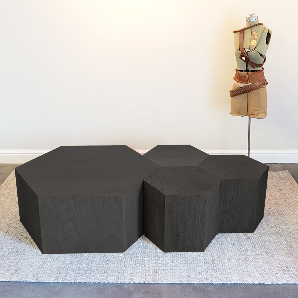 Hexagon Wood Modern Geometric Table- Black Washed Hammers and Heels