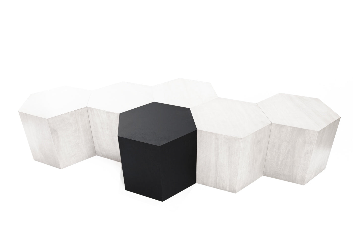 Hexagon Wood Modern Geometric Table- White Washed Hammers and Heels